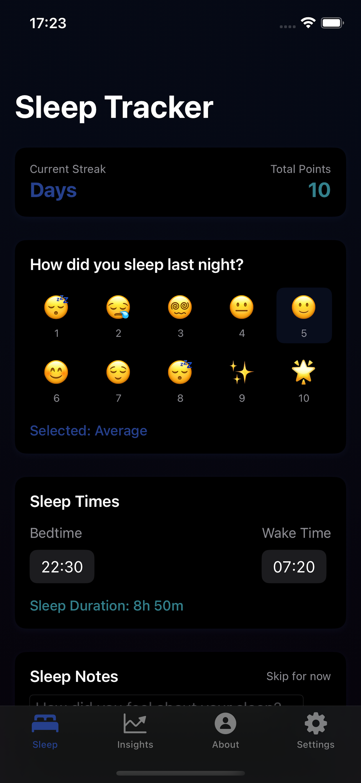 Sleep Tracker app screenshot 1 showing various features and multilingual interface elements